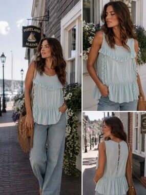 New "Ripe" Brand Mint Green Soft Ruffle Blouse.